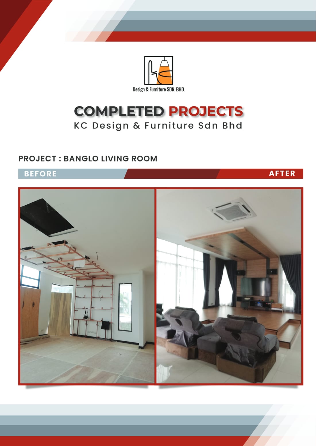 Completed bungalow living room project